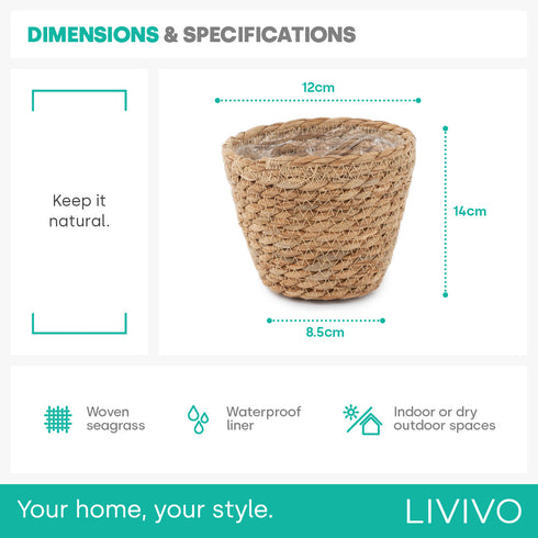 14cm Small Seagrass Plant Pots Set of 3